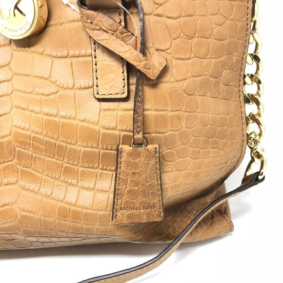 MICHAEL Michael Kors Hamilton Large Tote Handbag Mocha Gold Hardware Croc - Picture 13 of 16